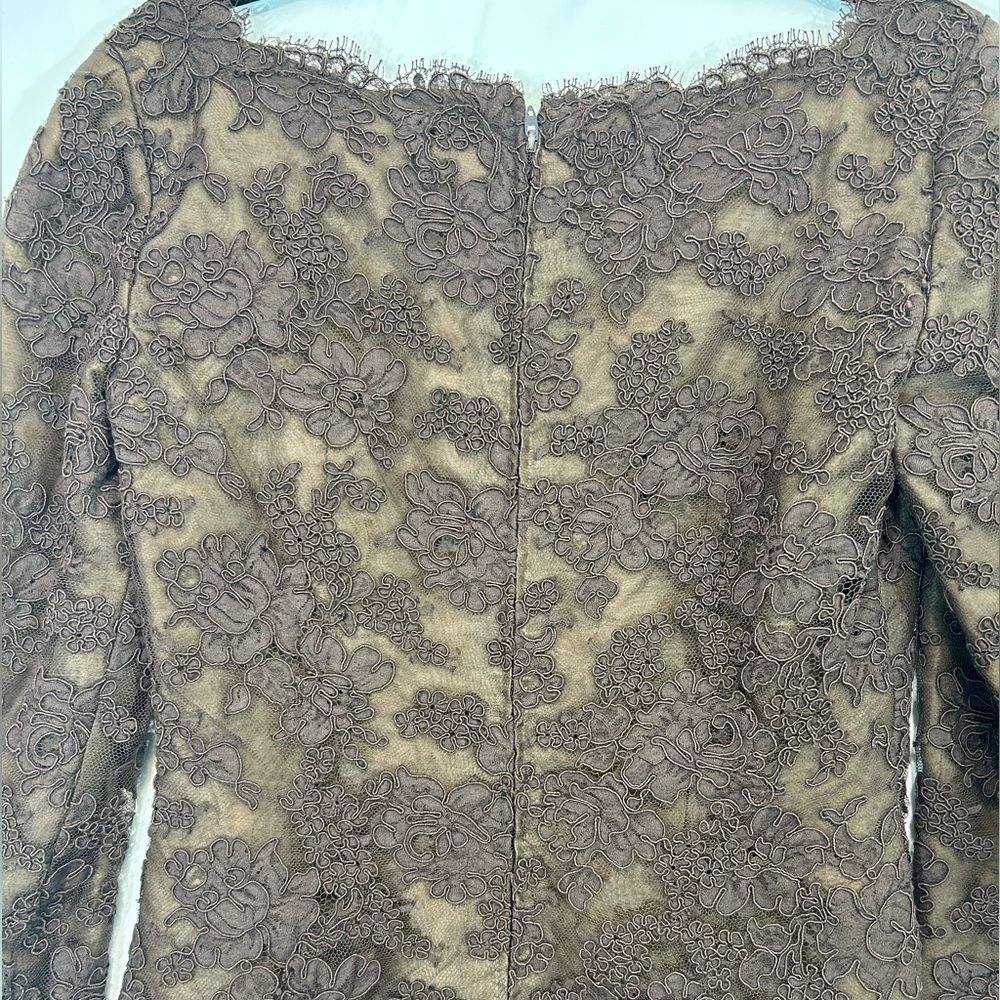 Oscar de la Renta Floral Embroidery Lace Sheath Silk Vintage Dress Sz 4 - Picture 5 of 12